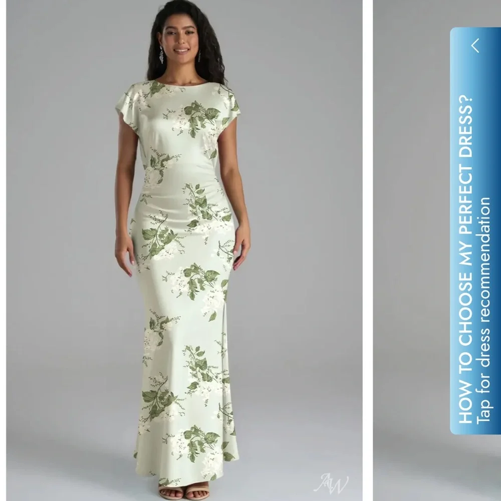 Elegant Mint Floral Satin Gown garden party new 6 satin green AW BRIDAL - Picture 2 of 7